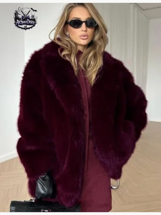 Faux Fur Coat Mid Length Plush Winter Jacket Women's Outerwear - Picture 5 of 7